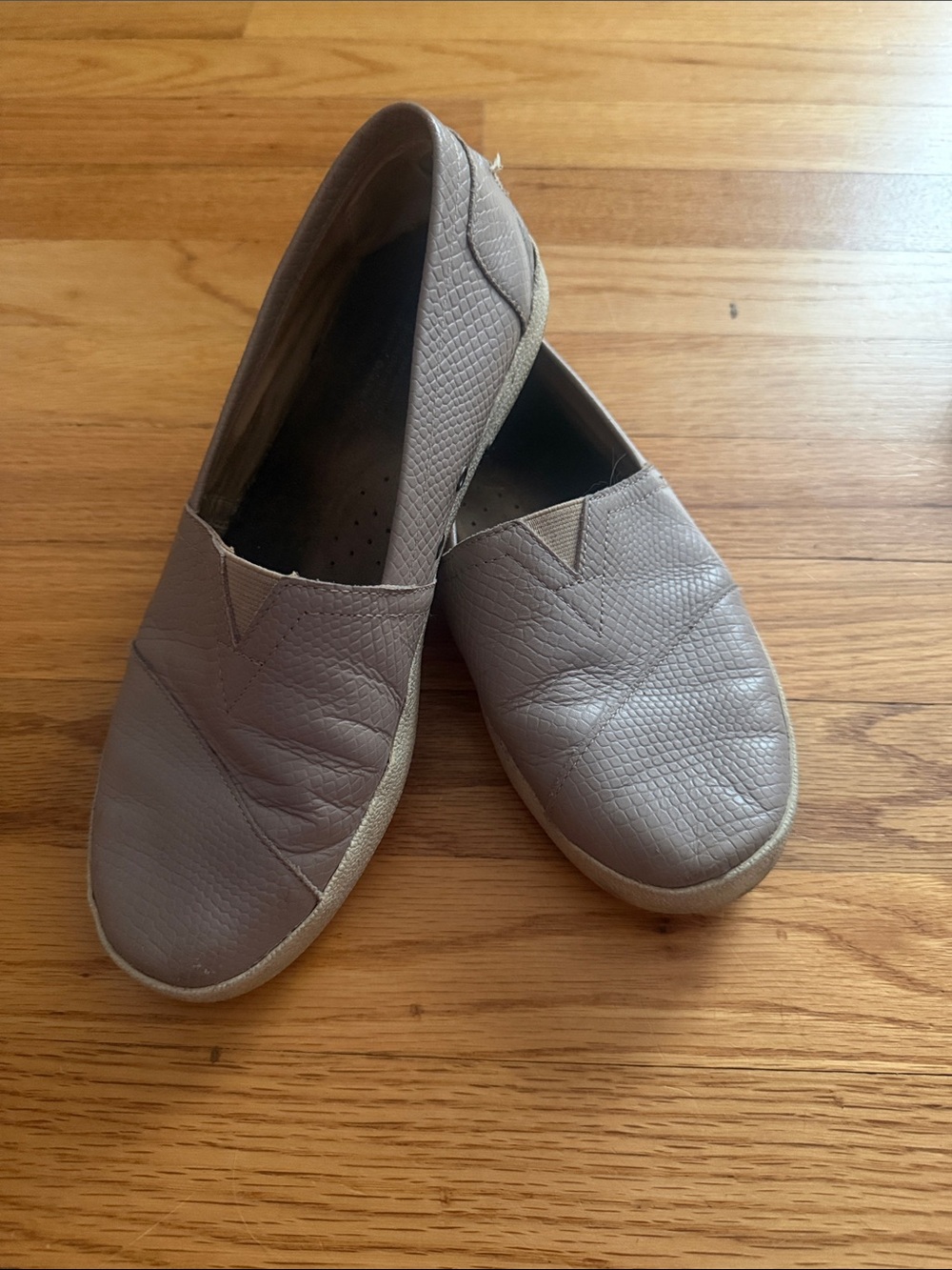 Toms Taupe Leather-Texture Slip-On Flats